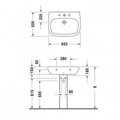 Duravit D-Code Раковина с перел., с 1 отв. под смес., 650x500мм, Цвет: Белый
