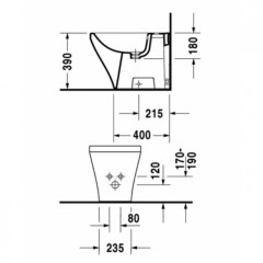 Duravit DuraStyle Биде напольное приставное 570х370 мм, с 1 отв под смеситель. с креплением, цвет белый
