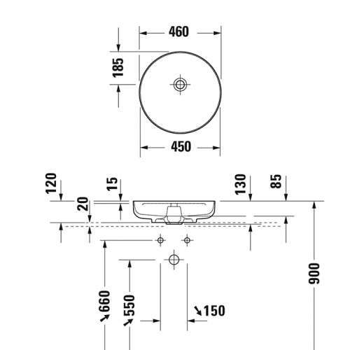 Duravit Vitrium Раковина накладная круглая 460мм, из DuroCast UltraResist-композит, без перелива и полки для смесителя , Цвет матовая корица