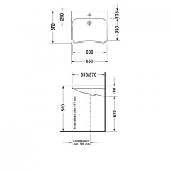 Duravit DuraStyle Раковина медицинский Med без перелива, с 1 отв. под смес., 650x570мм, Цвет: Белый