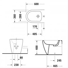 DURAVIT Bento Starck Box Биде напольное, 370 x 600 мм, с 1 отв под смеситель, HygieneGlaze, белый матовый