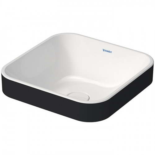 Duravit Happy D.2 Plus Раковина квадратная 400мм, без перелива,с выпуском с керамической крышкой, покр WonderGliss, цвет Anthracite matt/белый