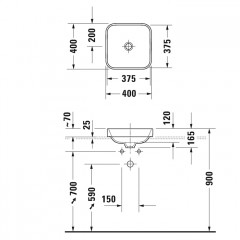 Duravit Happy D.2 Plus Раковина квадратная 400мм, без перелива,с выпуском с керамической крышкой, покр WonderGliss, цвет Anthracite matt/белый