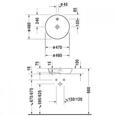 Duravit Cape Cod Раковина накладная ? 480mm , с 1 отв под смеситель, без перелива, цвет белый