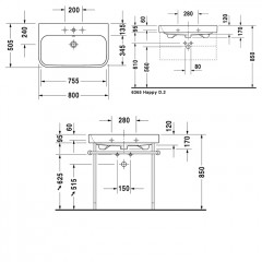 DURAVIT Happy D.2 Раковина для мебели 80 см, с 1 отв под смеситель,цвет белый