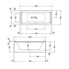 Duravit STARCK Ванна акриловая прямоугольный вариант 1800x800х460 mm, встраиваемая или с панелями , с 2 наклонами для спины , цвет белый
