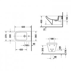 Duravit DuraStyle Биде подвесное 620х370 мм, с 1 отв под смеситель. с креплением, цвет белый c WonderGliss
