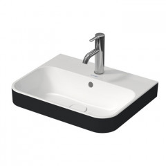 Duravit Happy D.2 Plus Раковина 500х400мм с переливом, 1 отв под смес, с креплением, выпуск с керам. покрытием цвет Anthracite matt/белый