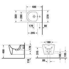 Duravit Soleil by Starck Биде подвесное 370х480 мм, с 1 отв под смеситель,Wei Hochglanz, цвет белый
