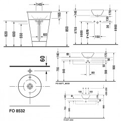 Duravit Раковина накладная круглая 330мм, без отв под смеситель, с переливом, цвет белый