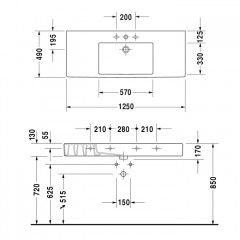 Duravit Vero Раковина для мебели с перел., с 1 отв. под смес., 1250x490мм !без упаковки!, Цвет: Белый (плохое качество раковины предупреждать клиента)