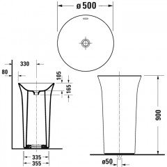 Duravit White Tulip Раковина ? 500 мм напольная, без отв под смес, с керам крышкой, без перелива, сифон, слив в пол, с WonderGliss, цвет: белый