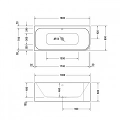 DURAVIT Happy D2 Ванна 1800х800 мм, угол слева вариант с двумя наклонами для спины, с интегр акрилов панелью и ножками, цвет белый