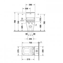 Duravit DuraStyle Унитаз моноблок пристенный 370х630 мм, с креплением,слив универcал, цвет белый