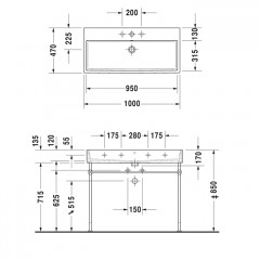 Duravit Vero Air Раковина 100cm, с переливом, с площадкой, с 2 отв. под смеситель, на столешницу, Цвет белый
