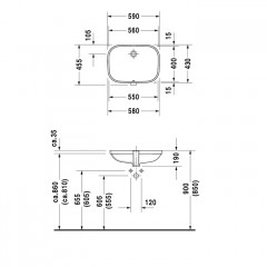 Duravit D-Code Раковина встраиваемая снизу 560x400мм, с перел., включая крепление ,Цвет: Белый
