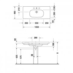 Duravit D-Code Раковина для мебели,с перел., с 1 отв. под смес., 1050x480мм, Цвет: Белый