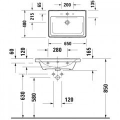 Duravit D-Neo Раковина накладная 650х480 мм, с переливом, с 1 отв. под смеситель, с WonderGliss, цвет: белый