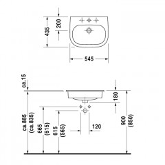 Duravit D-Code Раковина встр., для встраивания сверху, с перел., с 1 отв. под смес., 545x435мм, Цвет: Белый
