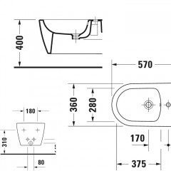 DURAVIT Bento Starck Box Биде подвесное,370 x 570 мм, с 1 отв под смеситель, HygieneGlaze, белый матовый