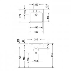 Duravit Vero Раковина для мебели, без перелива, с 1 отв. под смес., 500x470мм, Цвет: Белый