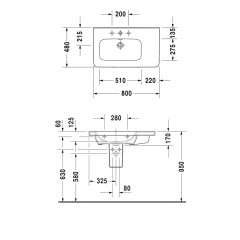 Duravit DuraStyle Раковина для мебели ассиметричная,с перел., с 1 отв. под смес., раковина справа, 800x480мм, Цвет: Белый (СПЕЦЦЕНА)