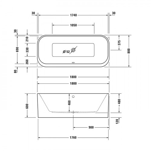 Duravit Happy D.2 Plus Ванна акриловая 1800х800мм, отдельностоящая, бесшовная панель, цвет: graphite supermatt