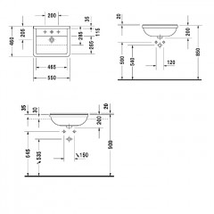 Duravit Starck III Раковина полувстраиваемая 550х460 мм. с переливом, с 1 отв под смеситель, цвет белый