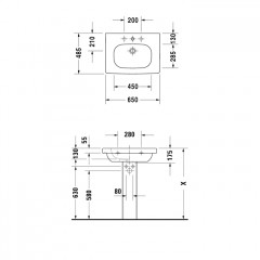 Duravit D-Code Раковина для мебели,с перел., с 1 отв. под смес., 650x480мм, Цвет: Белый