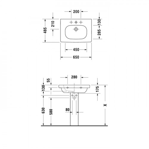 Duravit D-Code Раковина для мебели,с перел., с 1 отв. под смес., 650x480мм, Цвет: Белый