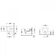 Duravit ME by Starck Биде подвесное "компакт" с перел., с 1 отв. под смес., вкл. крепление Durafix, 370x480мм, Цвет: Белый