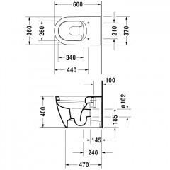 Duravit ME by Starck Унитаз напольный пристенный вариант, включая крепление, сток горизонтальный, 4,5 л., 370x600мм, Цвет: Белый