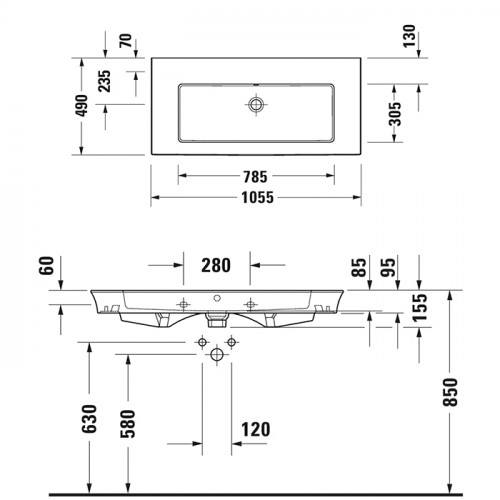 Duravit White Tulip Раковина накладная 1050х490 мм,с переливом, без отв. под смеситель, с WonderGliss, цвет: белый