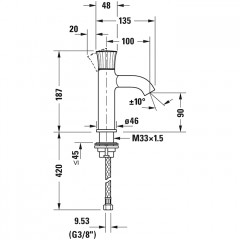 Duravit White Tulip Смеситель для раковины на 1 отв., без донного клапана, h=187мм, излив 100мм цвет: хром