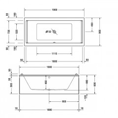 Duravit STARCK Ванна акриловая прямоугольный вариант 1900x900 mm, встраиваемая или с панелями, с 2 наклонами для спины , цвет белый