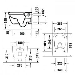 Duravit Aurena Унитаз подвесной 365 x 570 мм, безободковый, с креплением Цвет: Белый глянец