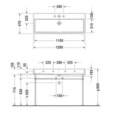 Duravit Vero Air Раковина 120 cm, с переливом, с площадкой, без отв. под смеситель, на столешницу, Цвет белый