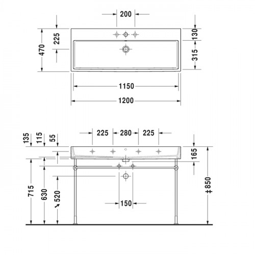 Duravit Vero Air Раковина 120 cm, с переливом, с площадкой, без отв. под смеситель, на столешницу, Цвет белый