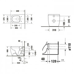 Duravit Qatego Унитаз напольный безободковый 390х600 мм,HygieneGlaze , цвет белый