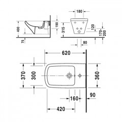 Duravit DuraStyle Биде подвесное 620х370 мм, с 1 отв под смеситель. с креплением, цвет белый