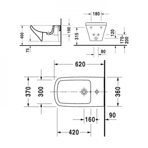 Duravit DuraStyle Биде подвесное 620х370 мм, с 1 отв под смеситель. с креплением, цвет белый