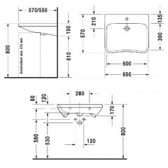 Duravit DuraStyle Раковина подвесная с переливом, 650х570 мм , с 1 отв под смеситель, цвет белый