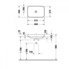 Duravit Happy D.2 Plus Раковина 600х400мм, без перелива,с выпуском с керамической крышкой, покр WonderGliss, цвет Anthracite matt