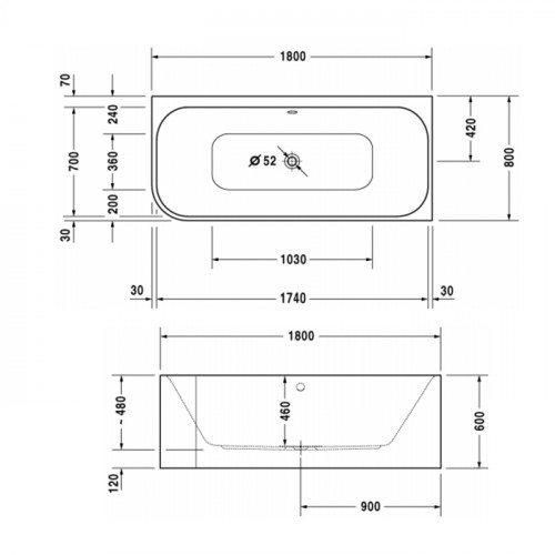 Duravit Happy D.2 Ванна 1800х80 мм, угол справа, с интегрированной акриловой панелью DX и ножками, с двумя наклонами для спины. Санитарный акрил 5 мм.