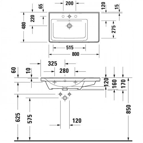 Duravit D-Neo Раковина накладная 800х480 мм, ассим, с переливом, с 1 отв. под смеситель, с WonderGliss, цвет: белый (СПЕЦЦЕНА)