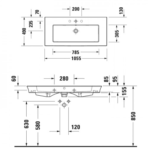 Duravit White Tulip Раковина накладная 1050х490 мм,с переливом, с 1 отв. под смеситель, с WonderGliss, цвет: белый