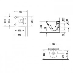 Duravit DuraStyle Унитаз подвесной 480мм, compact, Rimlessess, wash down, 4,5L