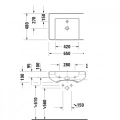 DURAVIT Bento Starck Box Раковина подвесная 650х480мм,, с 1 отв под смеситель, HygieneGlaze, белый глянцевый