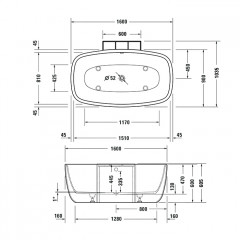 Duravit Aurena Ванна пристенная 1600 x 1035 мм, из материала DuroCast Plus, в коплекте сливной гарнитур, ,Цвет: Белый матовый