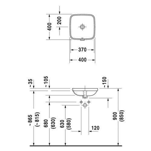 Duravit DuraStyle Раковина встраиваемая снизу , с переливом, 370х370 мм , без отв под смеситель, цвет белый
